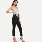 Shein Color Block Knot Front Tube Jumpsuit