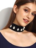 Shein Black Velvet Ribbon Shell Wide Choker Necklace