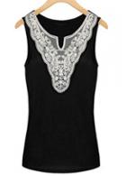 Rosewe Lace Stitching Black V Neck Tank Top