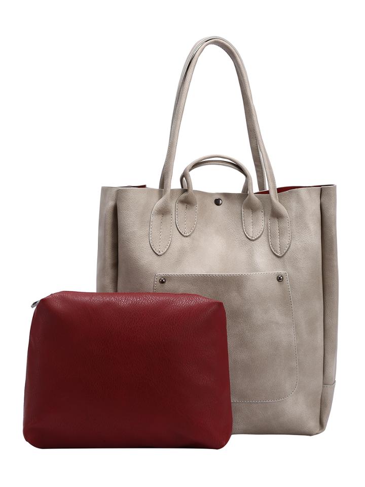 Shein Square Tote Bag With Contrast Inside Bag - Grey