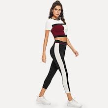 Shein Color Block Crop Tee & Leggings Set