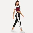 Shein Color Block Crop Tee & Leggings Set