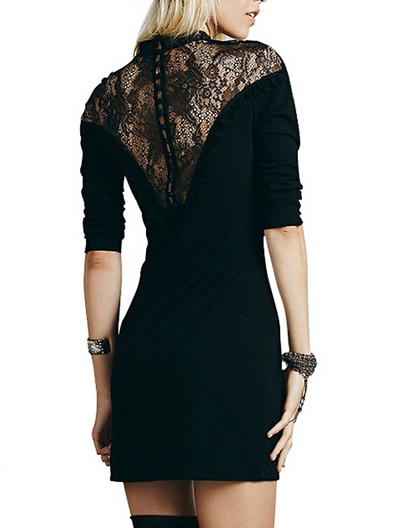 Shein Black Stand Collar Lace Bodycon Dress