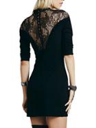Shein Black Stand Collar Lace Bodycon Dress