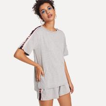 Shein Letter Print Tunic Top & Drawstring Shorts Co-ord