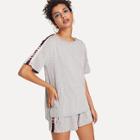 Shein Letter Print Tunic Top & Drawstring Shorts Co-ord