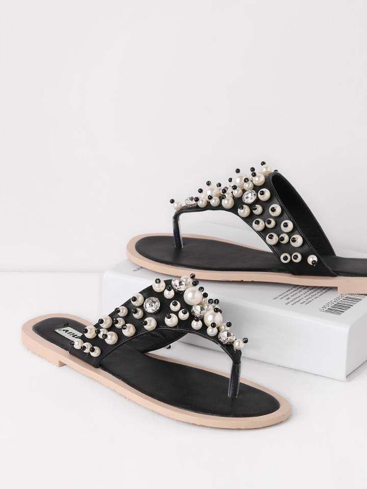 Shein Faux Pearl Decorated Toe Post Sandals
