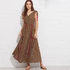 Shein Tasseled Tie Shoulder Sleeveless Floral Dress