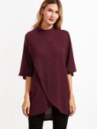 Shein Burgundy Waffle Knit Overlap Front T-shirt