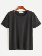 Shein Black Rolled Sleeve Basic T-shirt