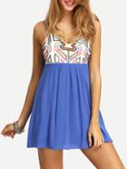 Shein Spaghetti Strap Geometric Print Lace Up Dress