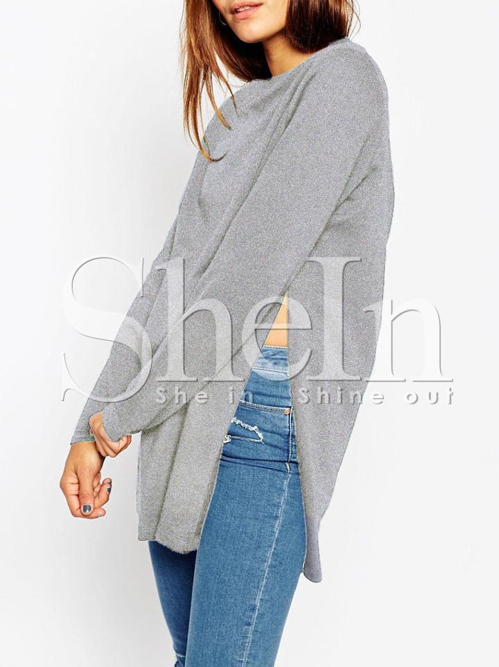 Shein Grey Round Neck High Side Split T-shirt