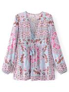 Shein Tassel Tie V Neck Floral Top