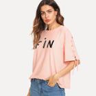 Shein Lace-up Letter Print Top