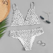 Shein Frill Trim Random Polka Dot Bikini Set