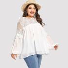 Shein Plus Bishop Sleeve Lace Insert Blouse