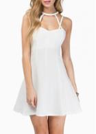 Rosewe Chic Round Neck Open Back Solid White Mini Dress