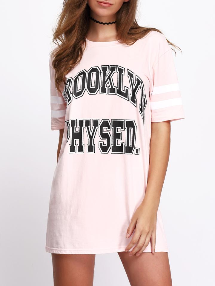 Shein Stripe Trim Letter Print T-shirt Dress