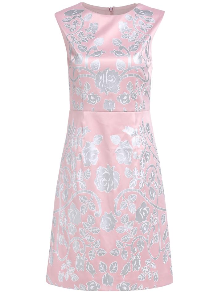 Shein Pink Round Neck Sleeveless Print Dress