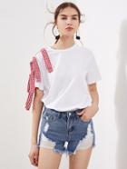 Shein Gingham Sash Shoulder T-shirt