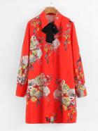 Shein Tie Neck Floral Print Shirt Dress