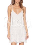 Shein White Spaghetti Strap With Lace Flapper Dress