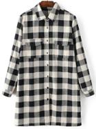 Shein Black And White Plaid Longline Blouse With Pocket