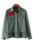 Shein Rhinestone Dragonfly Slogan Patch Peplum Jacket