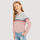 Shein Girls Striped Tape Detail Cut-and-sew Sweatshirt