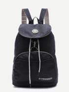 Shein Black Front Pocket Drawstring Nylon Backpack