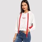 Shein Letter Print Raglan Sleeve Drawstring Crop Hoodie