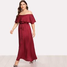 Shein Plus Self Tie Flounce Off Shoulder Dress