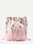 Shein Two Tone Palm And Letter Print Drawstring Bucket Bag
