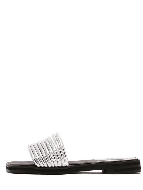 Shein Silver Square Open Toe Slippers