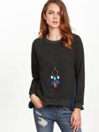 Shein Contrast Trim Pleated Side High Low Sweatshirt