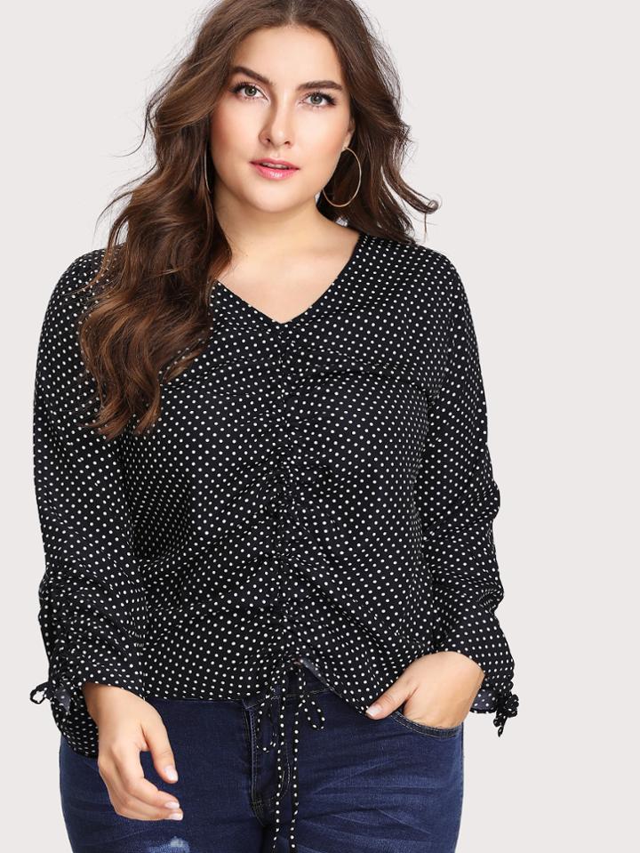 Shein V Neckline Polka Dot Ruched Top