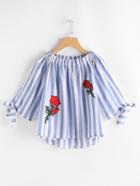 Shein Boat Neckline Stripe Appliques Bow Tie Detailed Top