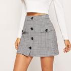 Shein Button Up Flap Pocket Plaid Skirt