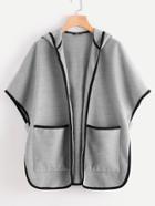 Shein Pocket Front Binding Batwing Hoodie Coat