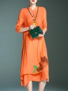 Shein Orange Collar Flowers Print Shift Dress