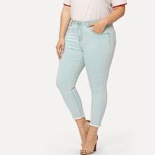 Shein Plus Bleach-dye Raw Hem Crop Jeans