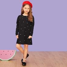 Shein Girls Pearl Beading Tunic Dress