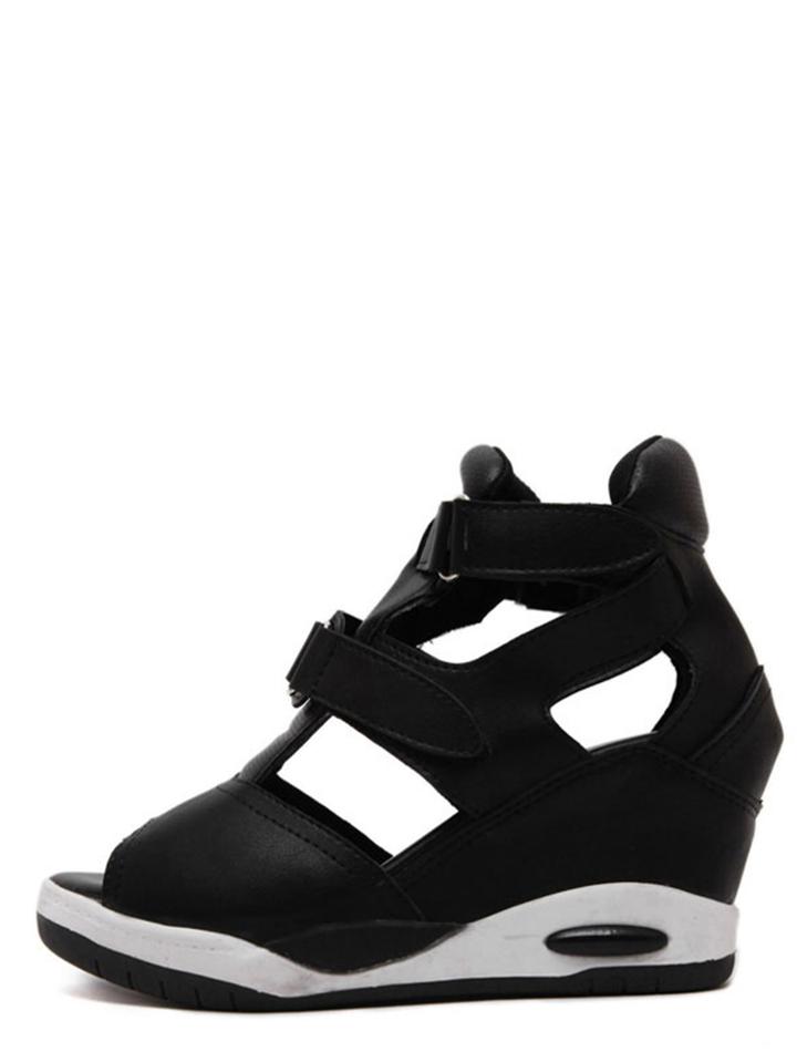 Shein Black Cutout Velcro Mule Wedges
