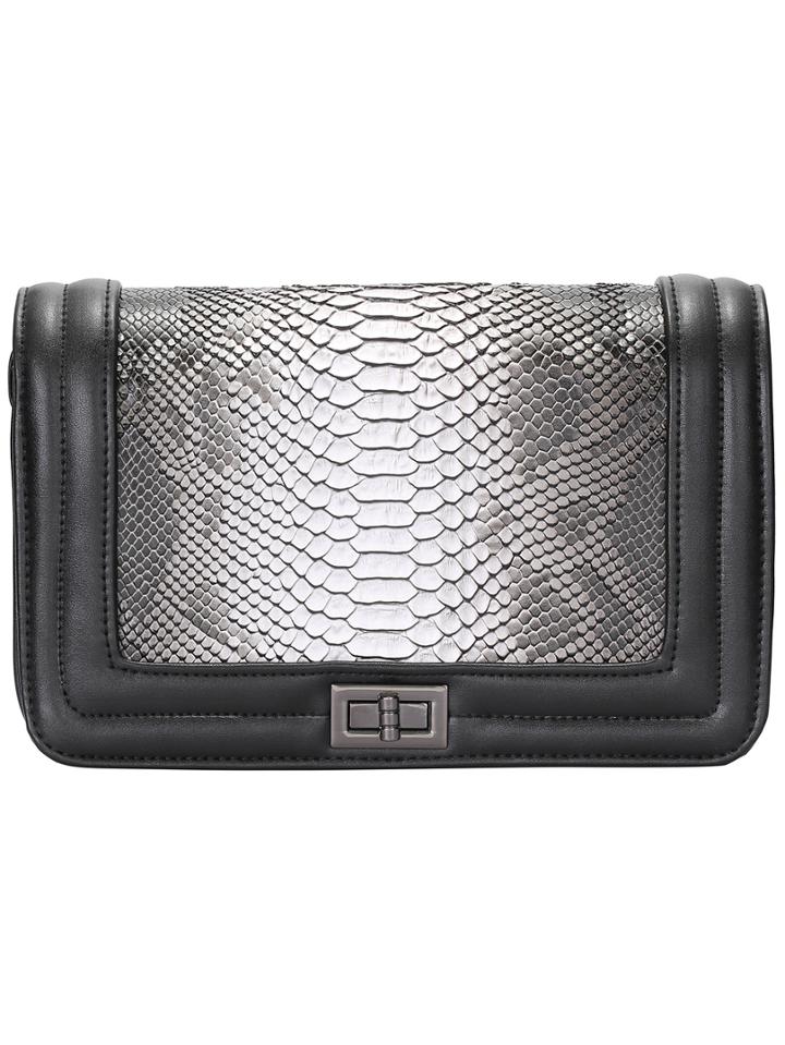 Shein Black White Snakeskin Pu Satchel Bag