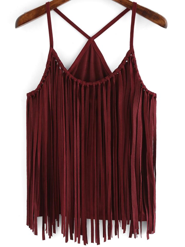 Shein Red Slip Tassel Cami Top