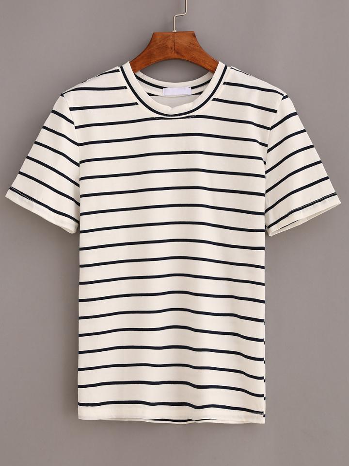 Shein Round Neck Striped T-shirt