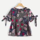 Shein Knot Sleeve Floral Print Blouse