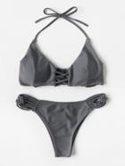Shein Woven Strap Criss Cross Halter Bikini Set