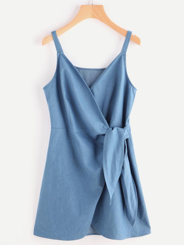 Shein Self Tie Wrap Chambray Cami Dress