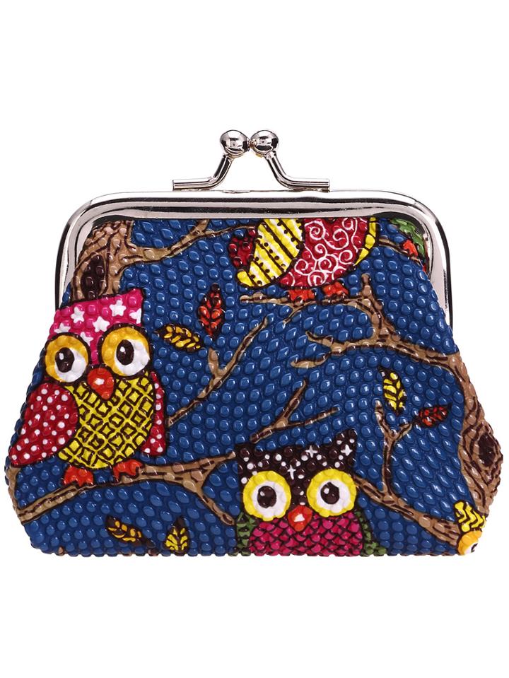 Shein Blue Owl Design Kiss Lock Coin Wallet